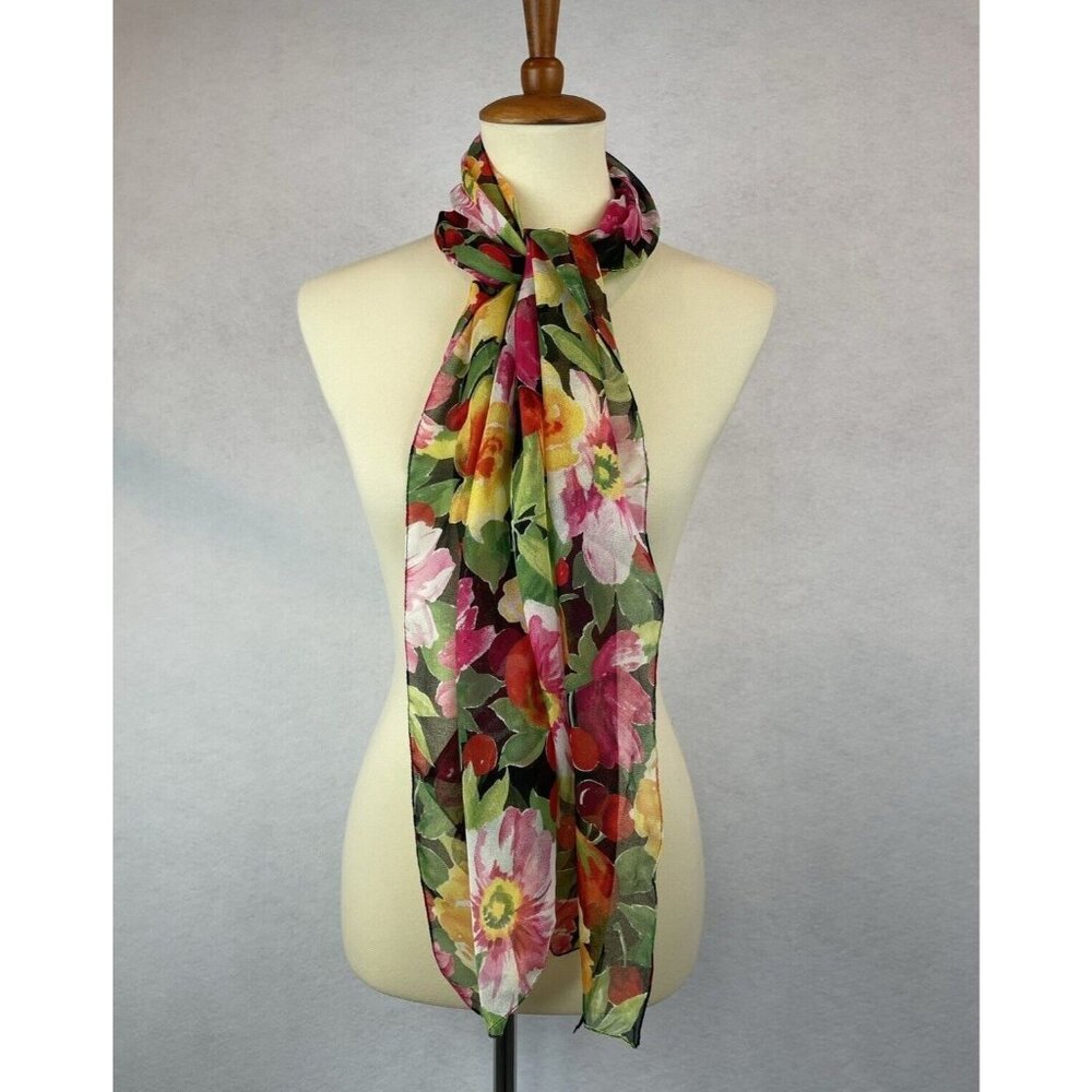 Art Of The Scarf Tie Rack Scarf Womens Floral Multicolor Polyester 15”x60”